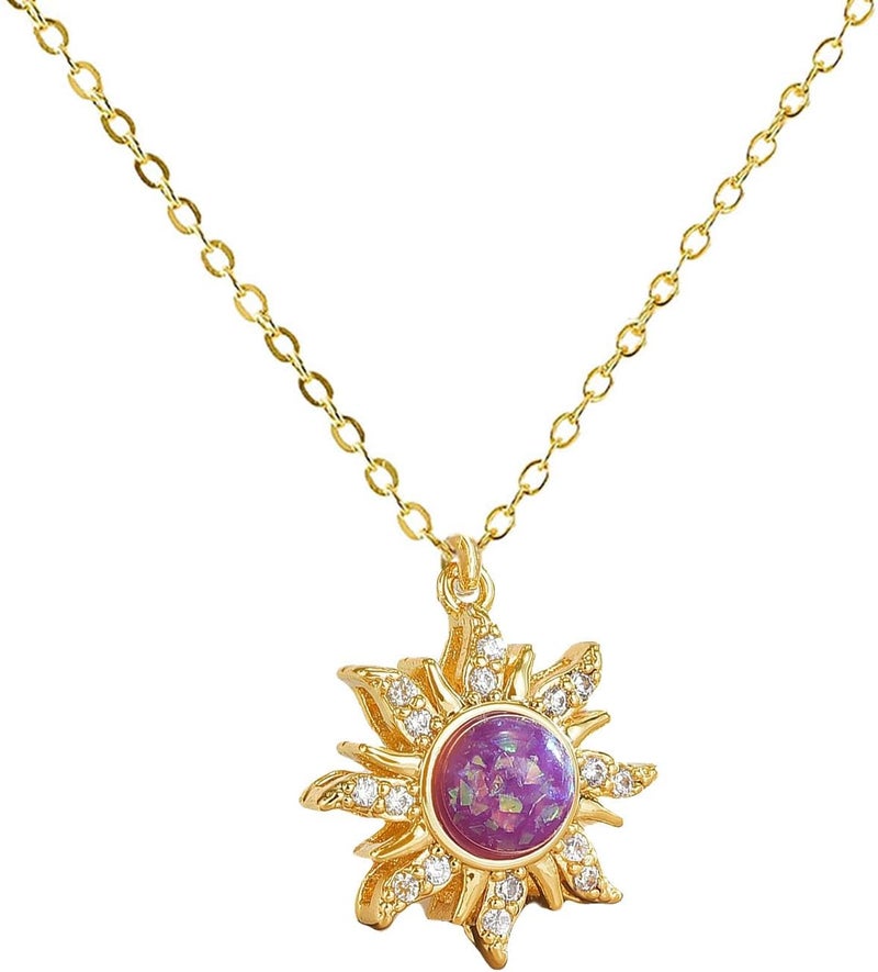 TACBSP Rapunz Sun Necklace for Women Tangled Necklace Sun Necklaces Opal Pendant Neckalces Healing Crystal Necklaces Christmas Trendy Jewelry - Image 1